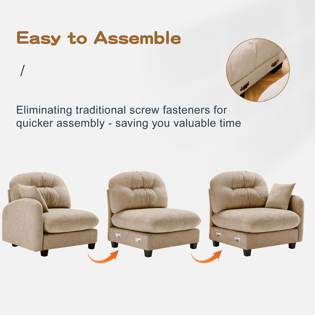 Loveseat Cloud Sectional Couches Chenille Fabric,Quilted Pleated Design, Ergonomic Design,High-Density Foam Easy Install Elegant Armrests High Quality Wooden Base,Fits Living Rooms,Camel - Grand Goldman Shop