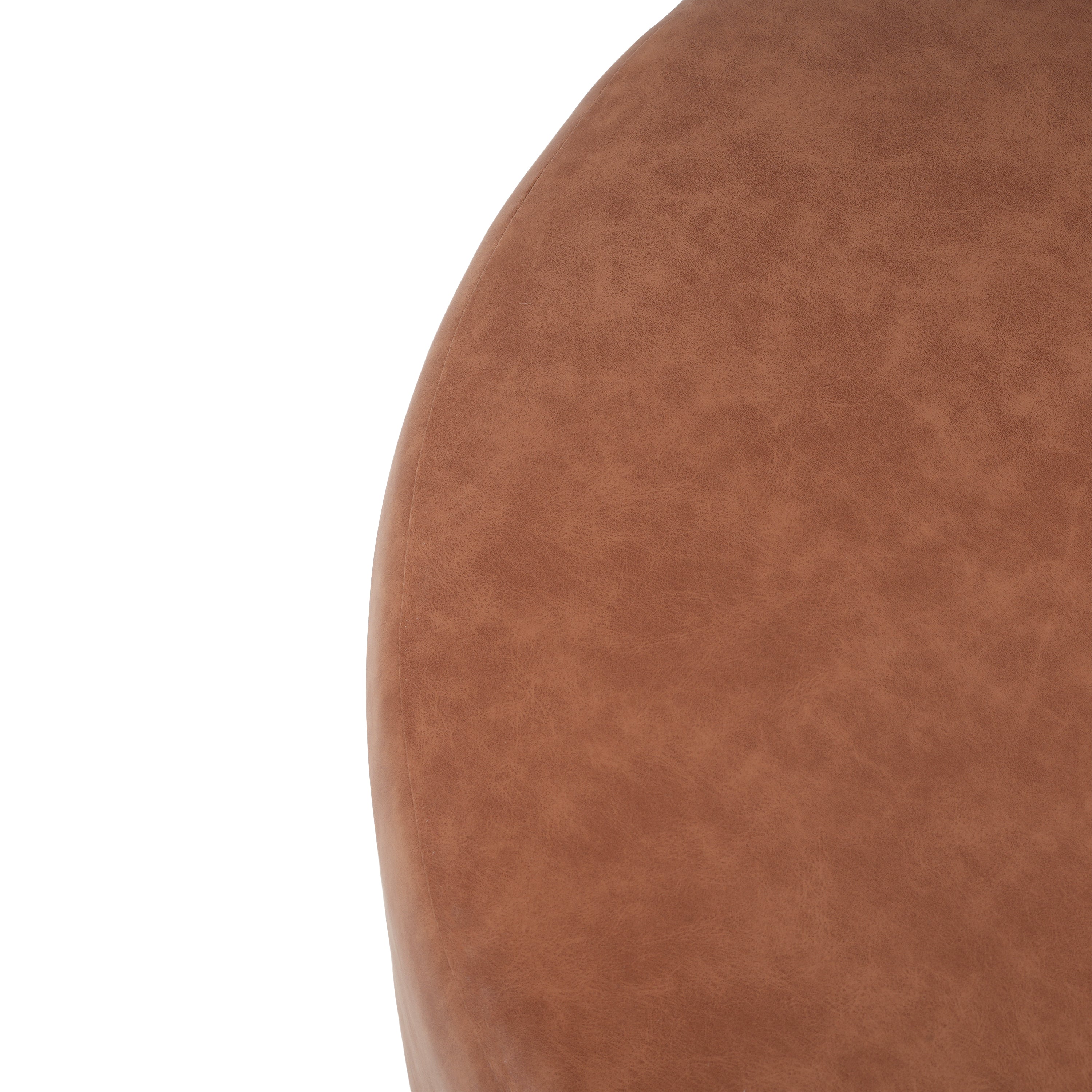 Upholstered Round Ottoman,PU Leather, Cognac Brown - Grand Goldman Shop