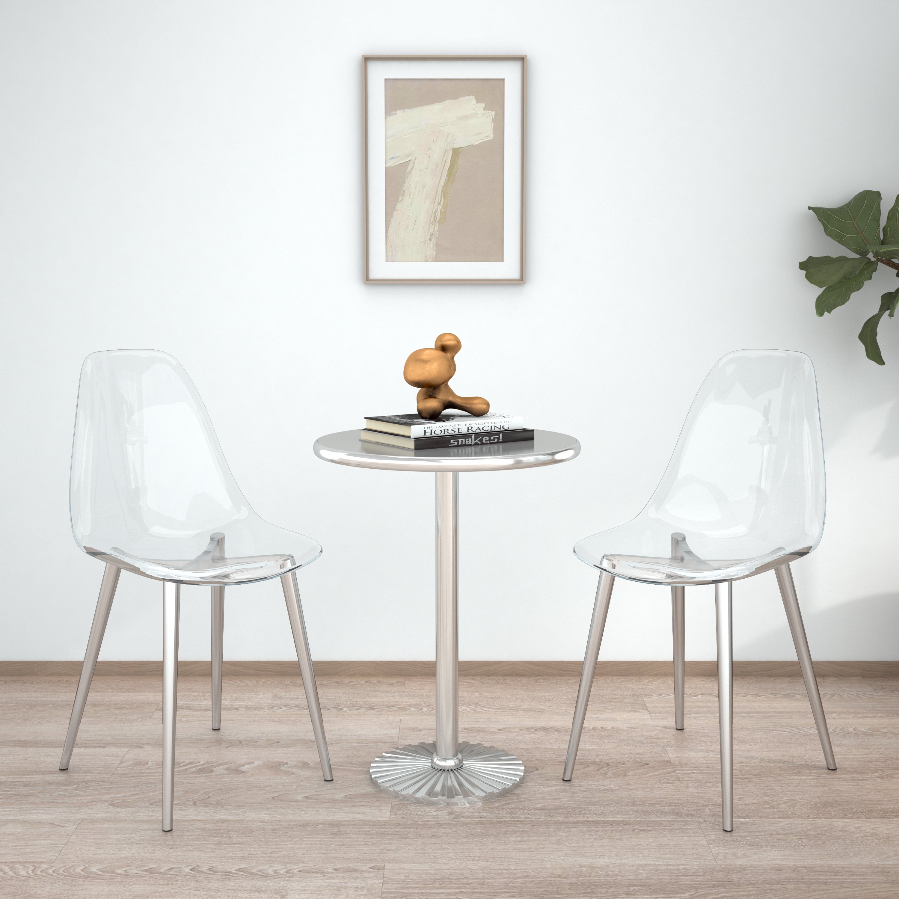 Modern simple transparent dining chair plastic chair armless crystal chair Nordic creative makeup stool negotiation chair Set of 4 and plating metal legW115164140,TW-1200 - Grand Goldman Shop