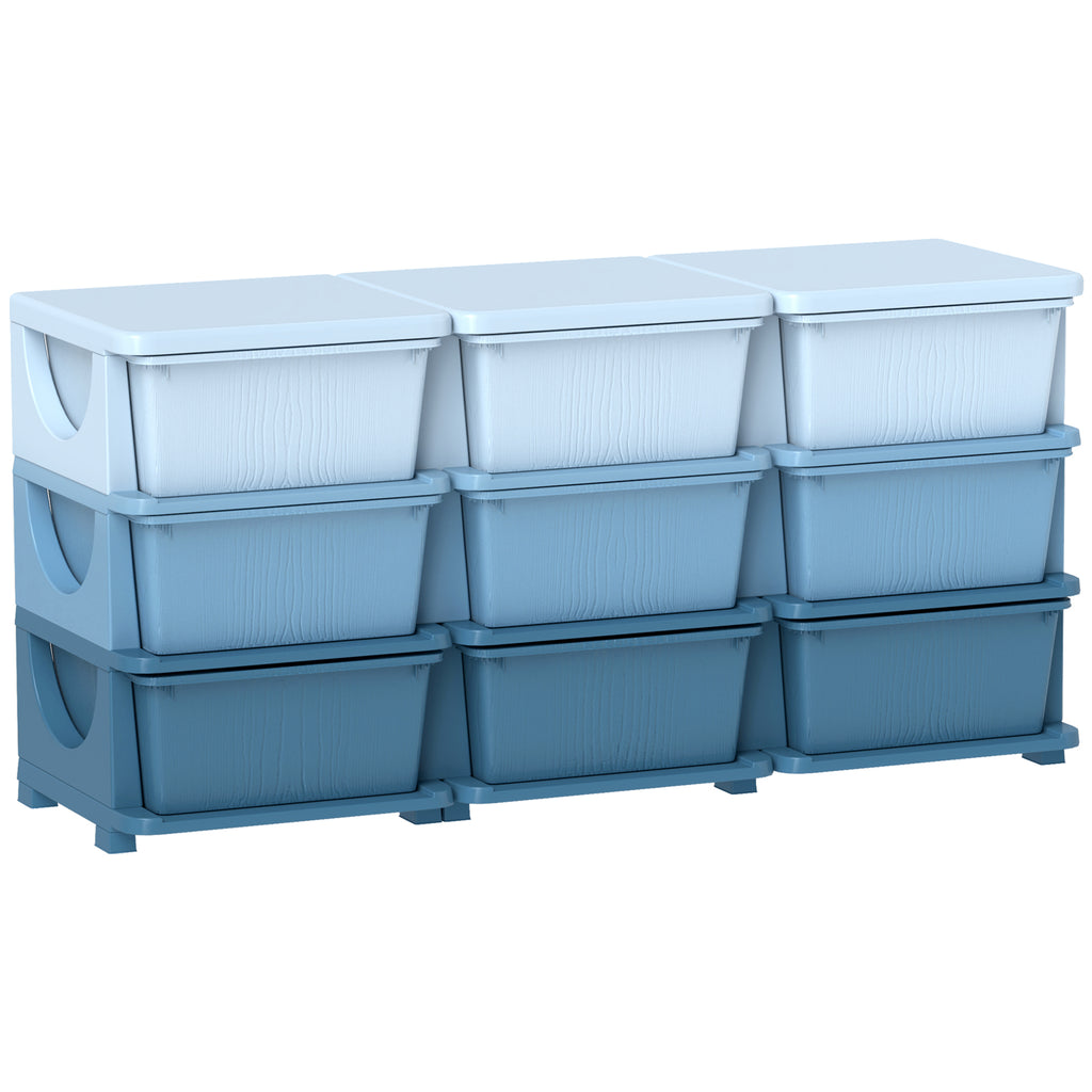 Qaba 3 Tier Kids Storage Unit, 9 Drawer Chest Toy Organizer Plastic Bins for Kids Bedroom Nursery Kindergarten Living Room fo
