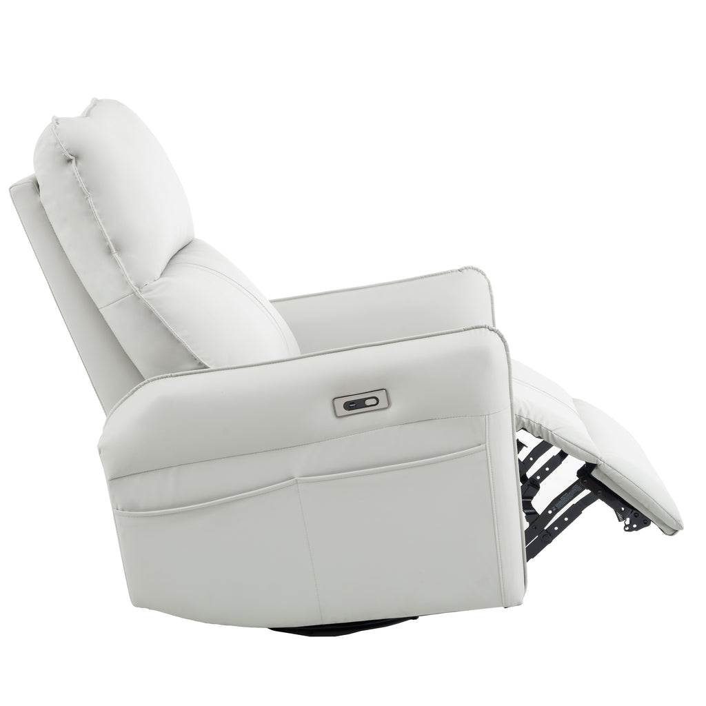 270° Power Swivel Rocker Recliner Chair, PU Leather Electric Glider Reclining Sofa with USB Ports, Power Swivel Glider, Rocking Chair,Nursery Recliners for Living Room Bedroom(Light Gray+270°Swivel) - Grand Goldman Shop