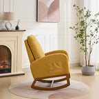27.2'W Rocking Chair for Nursery, Polyester Glider Chair with High Back and Side Pocket, Rocking Accent Armchair with Rubber Wood Legs for Living Room/Bedroom.Mustard - Grand Goldman Shop