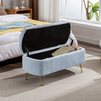 Blue Storage Ottoman Bench for End of Bed Gold Legs, Modern Grey Faux Fur Entryway Bench Upholstered Padded with Storage for Living Room Bedroom - Grand Goldman Shop
