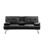 MEGA Futon Sofa Bed, Modern Faux Leather Convertible Folding Lounge Sofa for Living Room with 2 Cup Holders Removable Soft Armrests and Sturdy Metal Legs, Charming Black. - Grand Goldman Shop