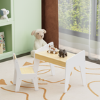 Kids Table Set with One Chair, Wooden Children Study Table, 2-8  Age Kids Funiture , White+Natural - Grand Goldman
