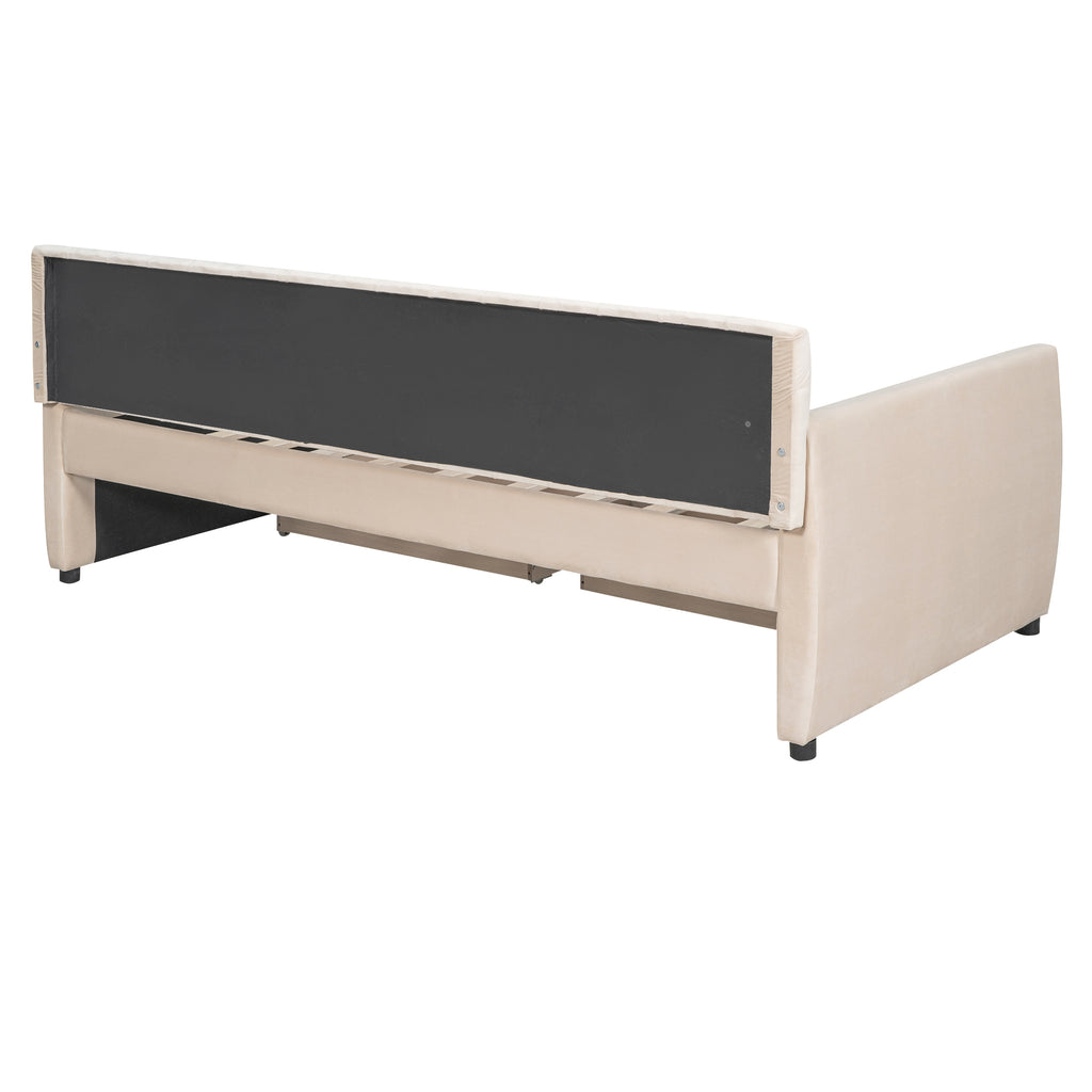Twin Size Upholstered daybed with Drawers, Wood Slat Support, Beige - Grand Goldman Shop
