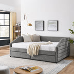 Upholstered Tufted Queen Size Daybed with Two Drawers Trundle, Linen Fabric, Grey, 88'x64.5'x34' - Grand Goldman Shop