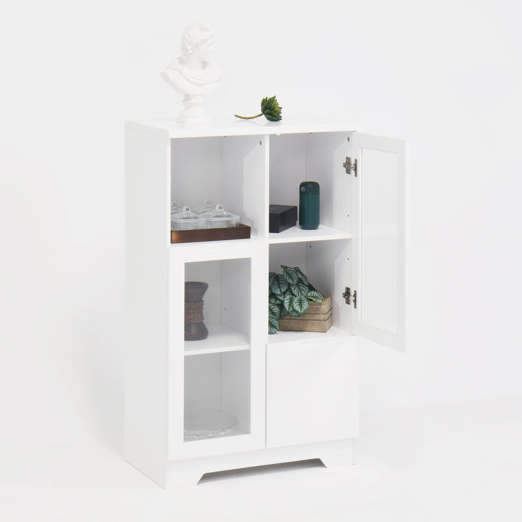 Modern MDF Painted Cabinet with Glass Doors and Drawer, White, for Bedroom and Living Room - Grand Goldman Shop
