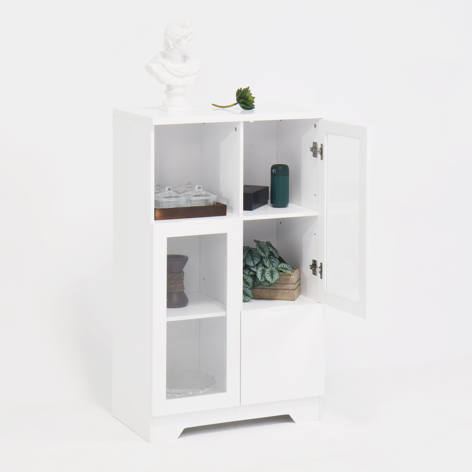 Modern MDF Painted Cabinet with Glass Doors and Drawer, White, for Bedroom and Living Room - Grand Goldman Shop