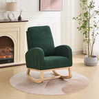 27.2'W Rocking Chair for Nursery, Sherpa Glider Chair with High Back and Side Pocket, Rocking Accent Armchair with Rubber Wood Legs for Living Room/Bedroom.Green - Grand Goldman Shop