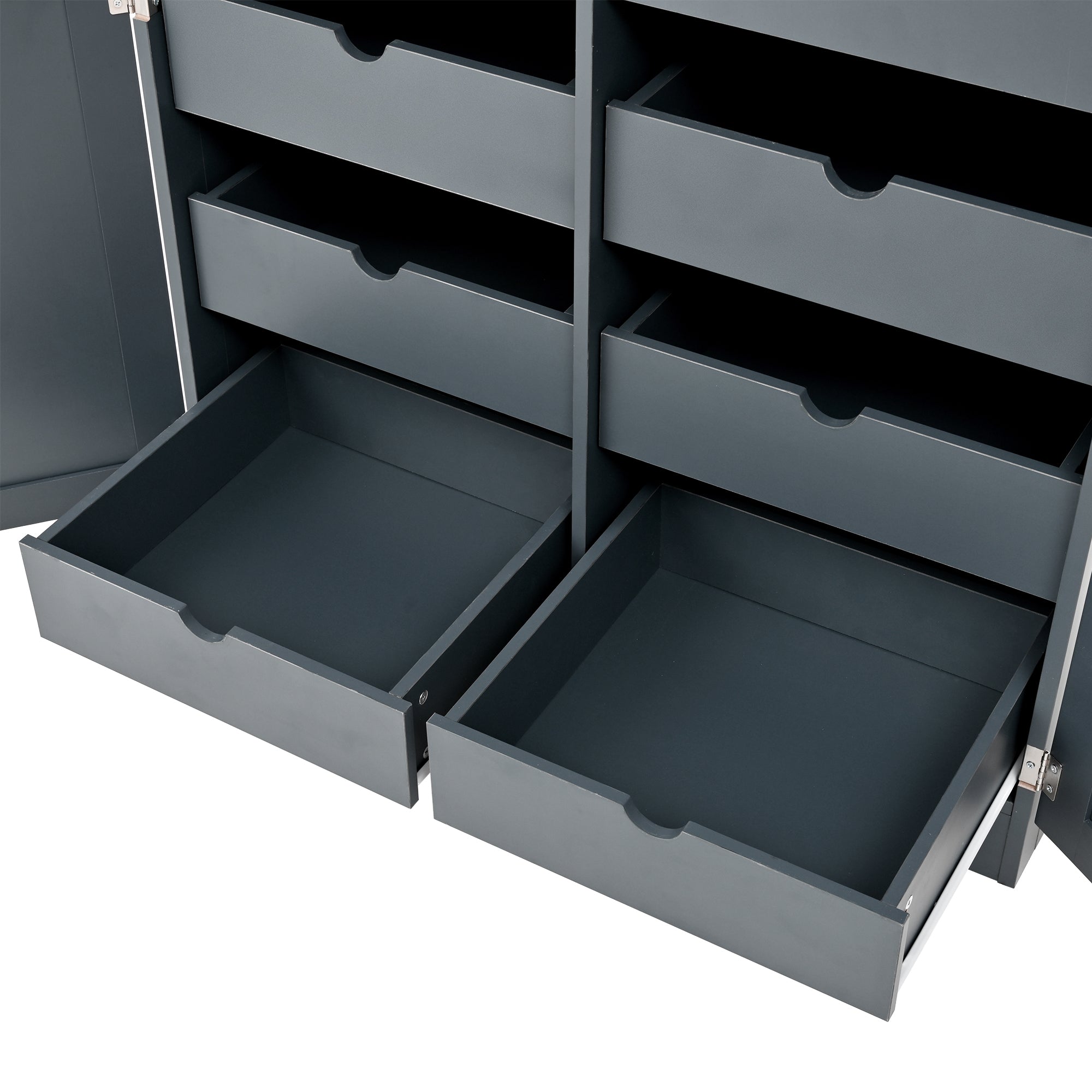 [Assembly Video Provided] TOPMAX 35.5x17.6x70.9inch Freestanding Kitchen Pantry Cabinet, Tall Storage Cabinet with 4 Doors, 2 Door Shelves, 8 Pull-out Trays and Adjustable Shelf for Dining Room, Gray - Grand Goldman Shop