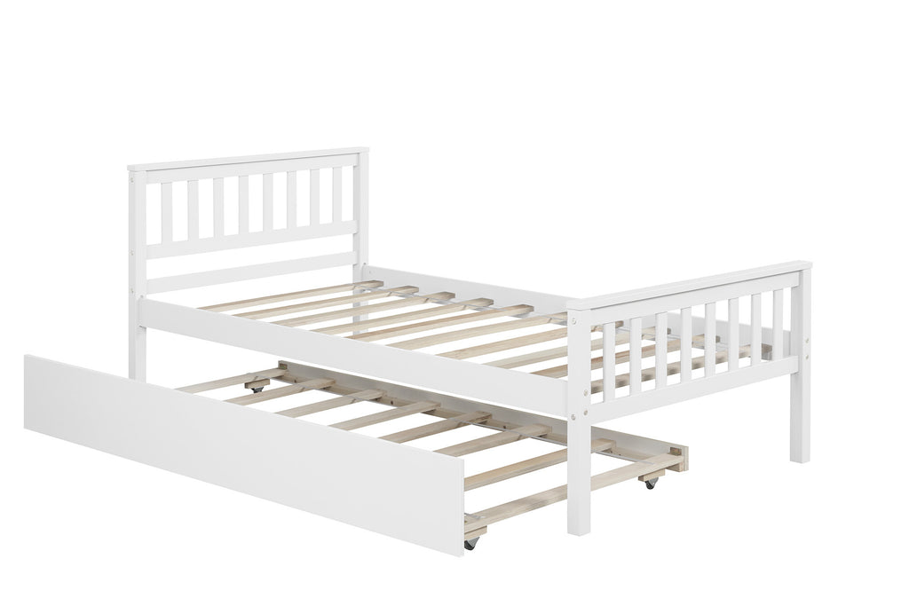 Twin Bed with Trundle, Platform Bed Frame with Headboard and Footboard, for Bedroom Small Living Space,No Box Spring Needed,White - Grand Goldman Shop