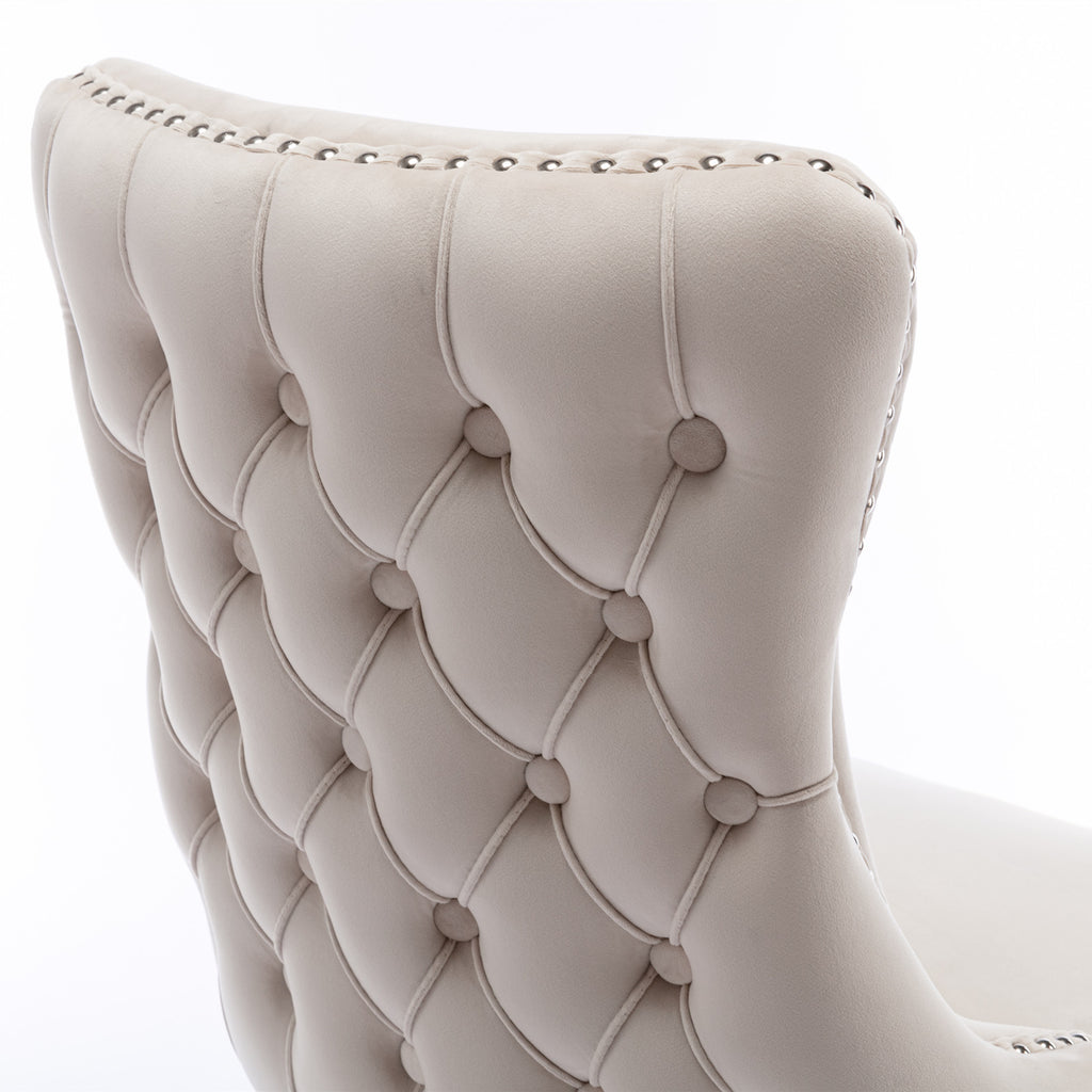 A&A Furniture,Upholstered Wing-Back Dining Chair with Backstitching Nailhead Trim and Solid Wood Legs,Set of 2, Beige,SW8809BG,KD - Grand Goldman Shop