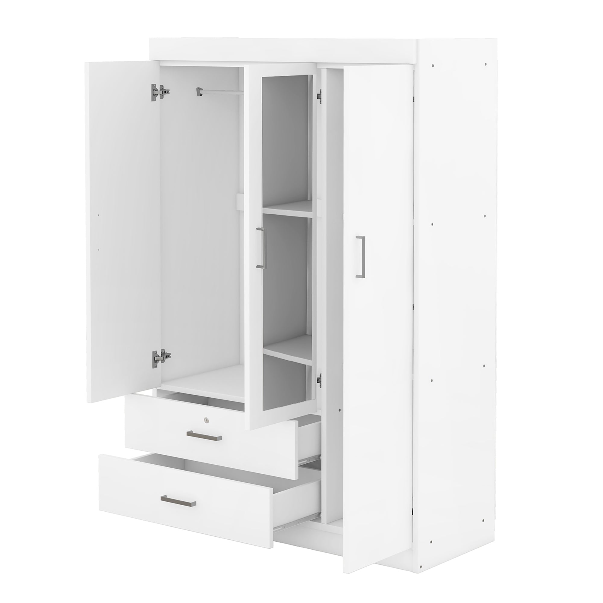 3-Door Mirror Wardrobe with shelves, White - Grand Goldman Shop