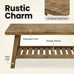 43' Farmhouse Wood Bench, 2-Tier Entryway Bench, Narrow Rustic Storage Bench with Open Storage Shelf for Entryway, Hallway, Living Room, Bedroom, Kitchen, Dining (Distressed Wood Color) - Grand Goldman Shop