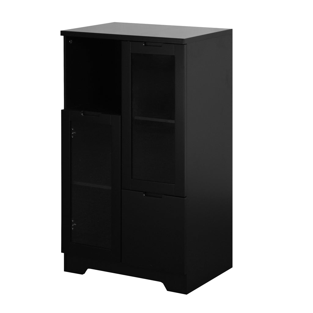 Modern MDF Painted Cabinet with Glass Doors and Drawer, Black, Bedroom or Living Room Storage - Grand Goldman Shop