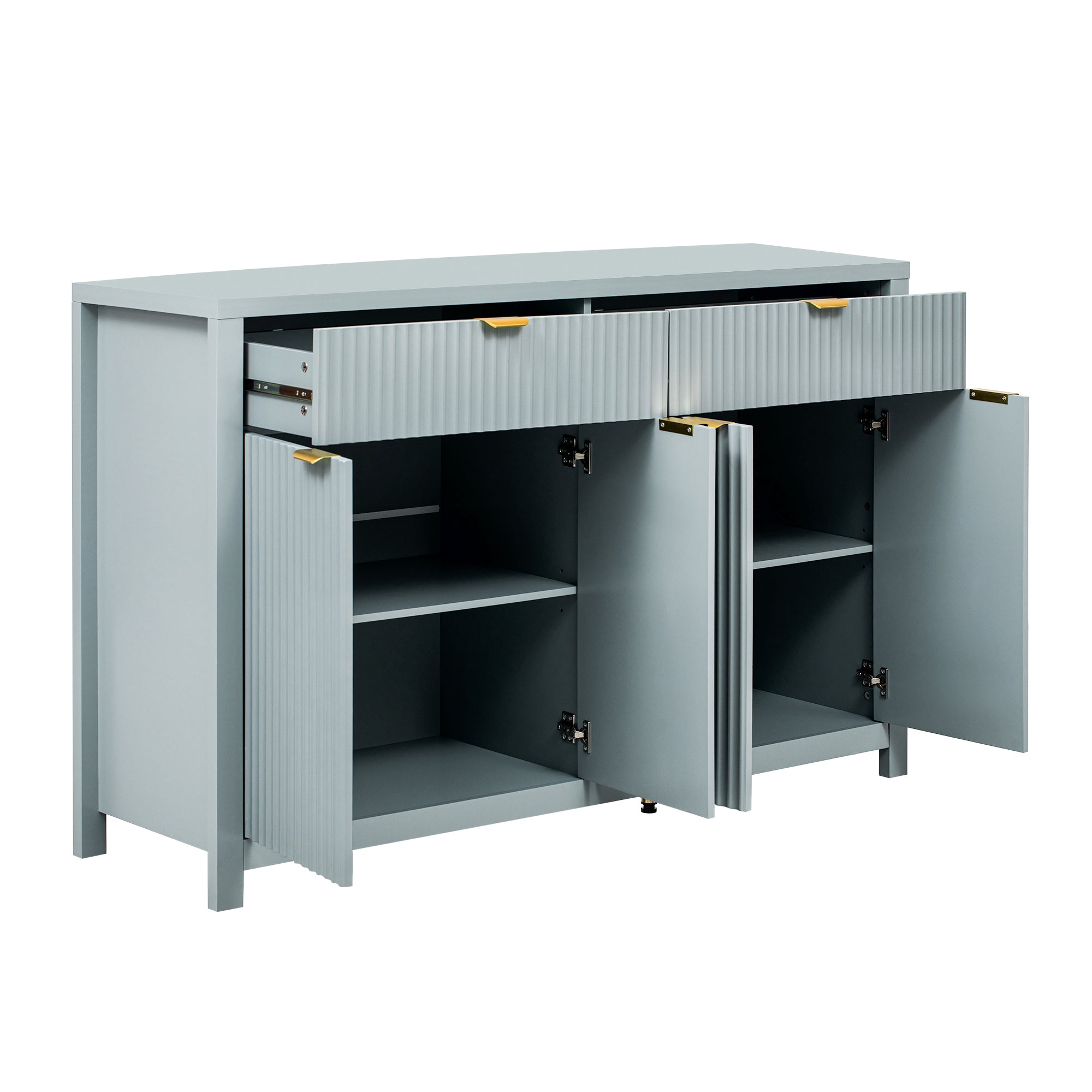 U_STYLE Modern 55.1'' Sideboard Buffet Cabinet with 2 Drawers & 4 Doors, Adjustable Shelves, Wave-Pattern Design, Aluminum Handles, Painted MDF, Scandinavian Storage for Dining Room, Living Room - Grand Goldman Shop