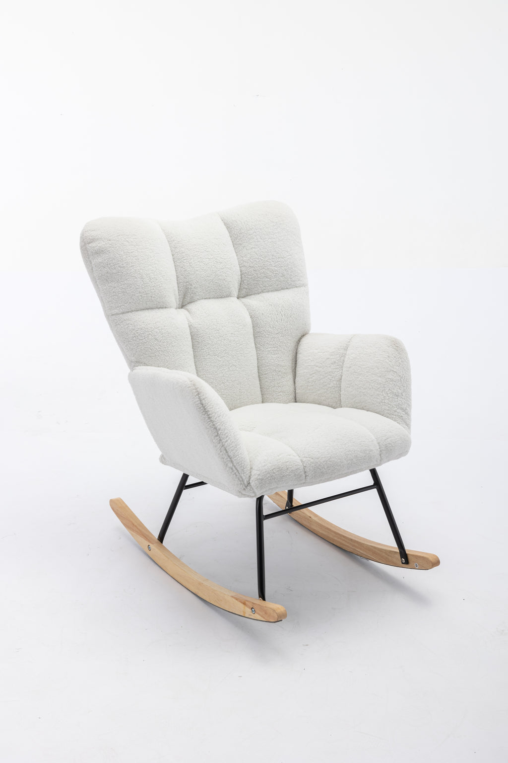 050-Teddy Fabric Rocking Gilder Nursery Chair For Living Room Indoor,Ivory - Grand Goldman Shop