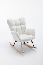 050-Teddy Fabric Rocking Gilder Nursery Chair For Living Room Indoor,Ivory - Grand Goldman Shop