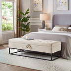 58.6' Bed Bench Metal Base with Storage Beige Velvet - Grand Goldman Shop