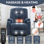 Power Lift Recliner Chair with Massage and Heat for Elderly, Overstuffed Wide Recliners, Heavy Duty Motion Mechanism with USB and Type C Ports, 2 Steel Cup Holders, Blue - Grand Goldman Shop