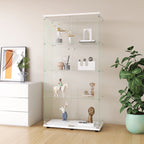 Two-door Glass Display Cabinet 4 Shelves with Door, Floor Standing Curio Bookshelf for Living Room Bedroom Office, 64.7'*31.7
