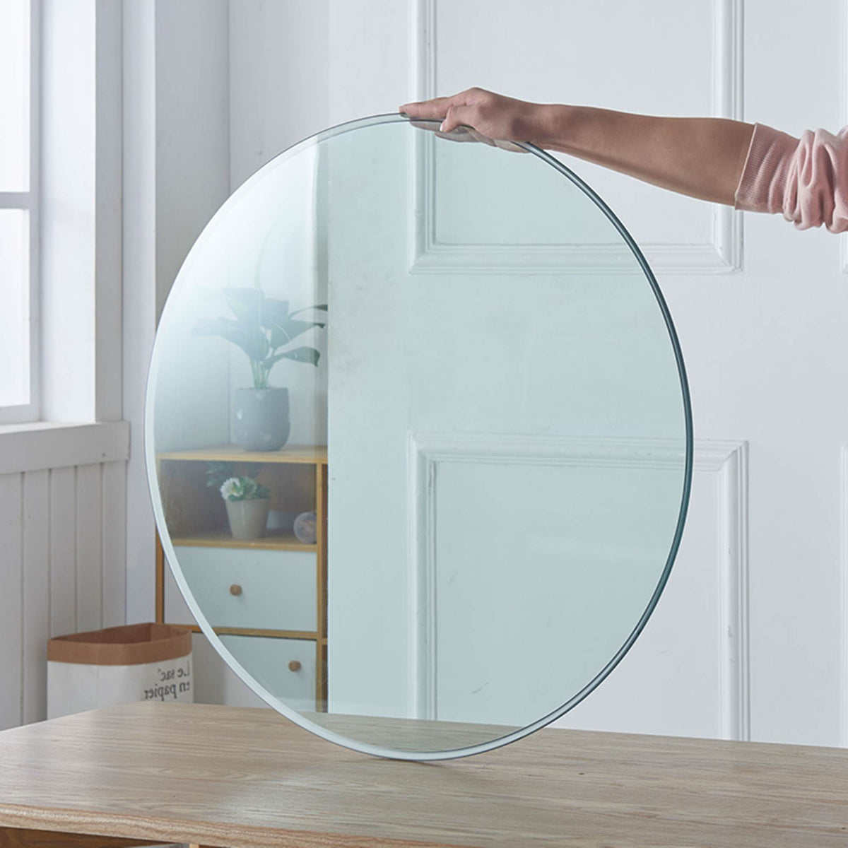 size:18.11 inch.Tempered glass table top round transparent table surface round glass table top round glass sheet. - Grand Goldman Shop
