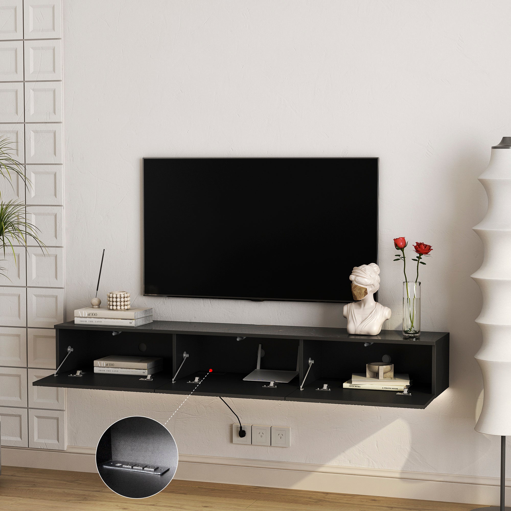 Floating TV Stand Wall Mounted with 16 Color LEDs,67' Modern TV Stand, Floating TV Cabinet Entertainment Center for 55 60 65 Inch TV,Black - Grand Goldman Shop