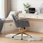 A&A Furniture Gray Adjustable Desk Chair with Artificial Rabbit Hair and Golden Metal Base | Premium Home Decor - Grand Goldm