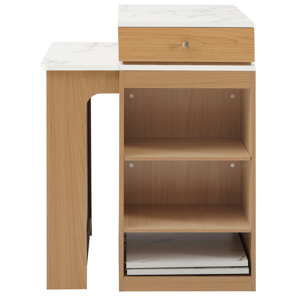 K&K 59.5'Kitchen Island with Extendable Dining Table, Kitchen Storage Table with Double-sided Storage, Kitchen Island with 2 Drawers, Power Outlet, Side Open Shelves, for Kitchen, Dining Room, Natural - Grand Goldman Shop