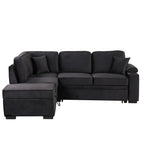 Modern Velvet Sleeper Sofa Bed with Storage Ottoman, Black, 84.75' L Shape - Grand Goldman Shop
