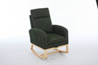 Modern Accent Rocking Chair Rocking Chair with Solid Wood Legs, Upholstered Nursery Glider Rocker, Comfy Armchair with Side Pocket, Living Room Lounge Arm Chair with High Backrest fabric - Grand Goldman Shop