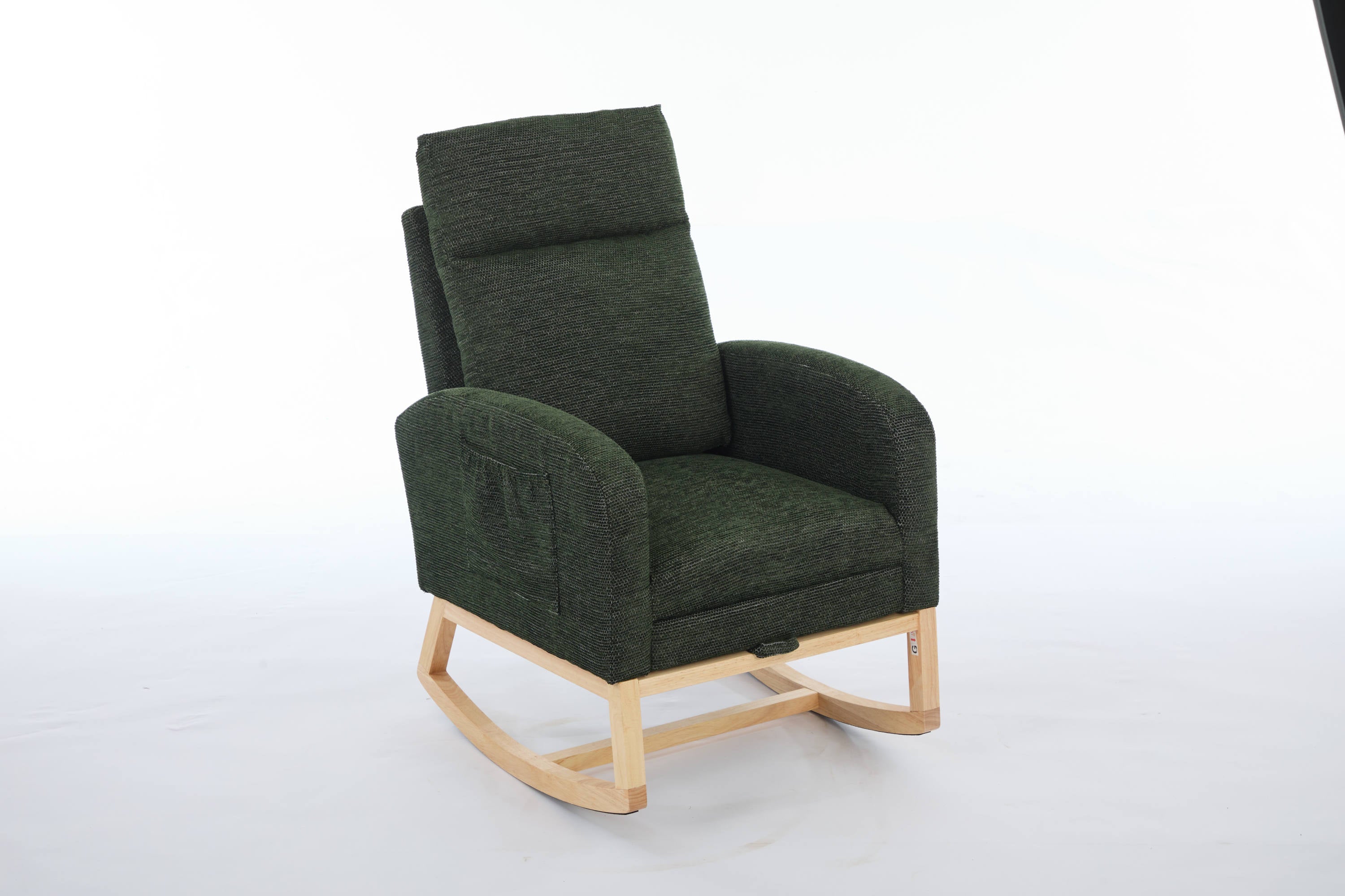 Modern Accent Rocking Chair Rocking Chair with Solid Wood Legs, Upholstered Nursery Glider Rocker, Comfy Armchair with Side Pocket, Living Room Lounge Arm Chair with High Backrest fabric - Grand Goldman Shop