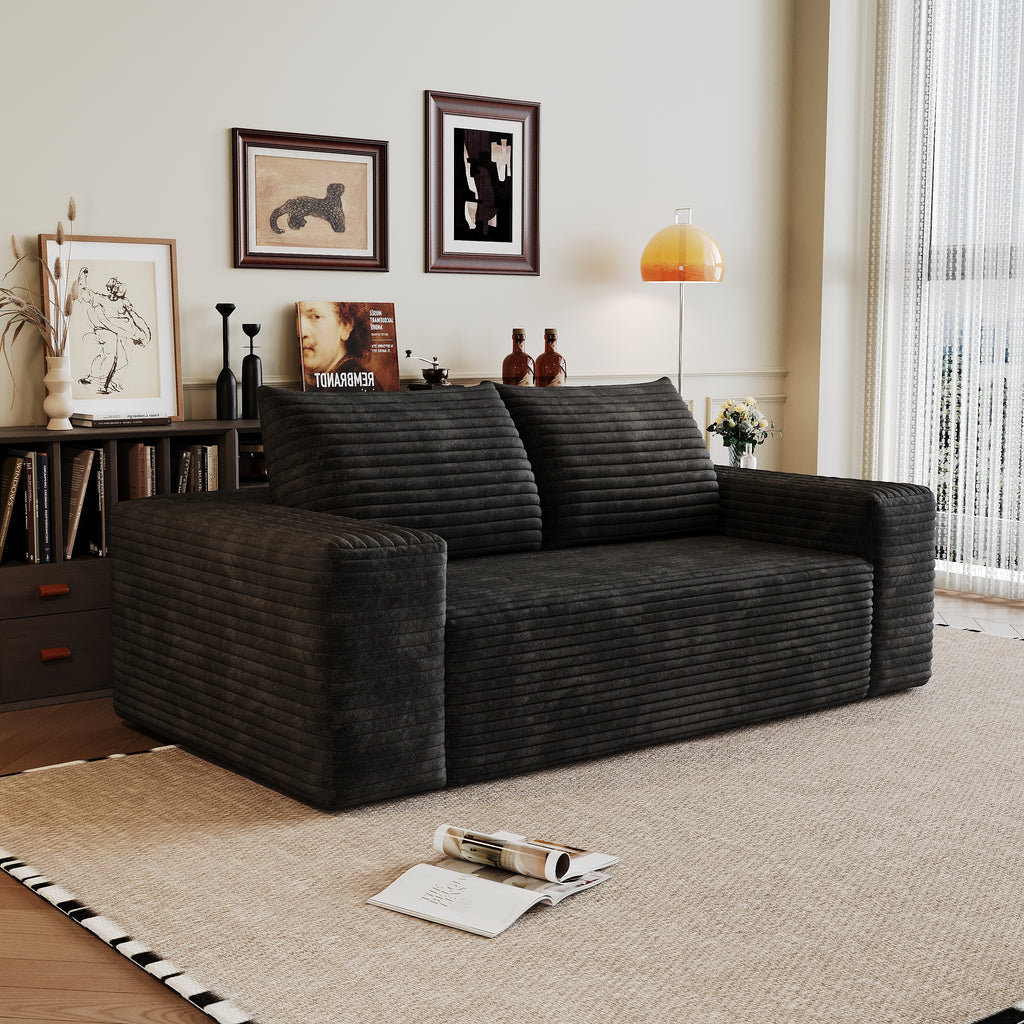 63' 2Setaser Sofa,Corduroy Fabric,Deep Seat Couches,Comfy Loveseat Sofa,No Assembly,1pcs for Living room, Bedroom,Conference room ,Apartment,Black - Grand Goldman Shop
