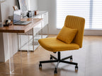 Yellow Linen Criss Cross Armless Office Chair with Wheels - Modern Comfort for Home Office, Meditation & Makeup Spaces | Prem