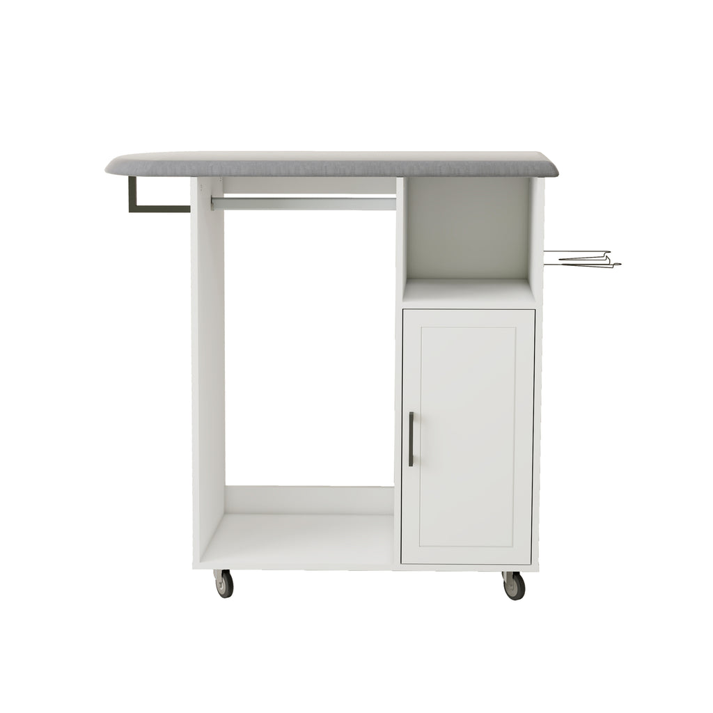 Ironing Cart with Rolling Ironing Board, Multipurpose Ironing Cabinet with Wheels, Compact Ironing Solution for Laundry Room, Bedroom,Cloakroom-White - Grand Goldman Shop