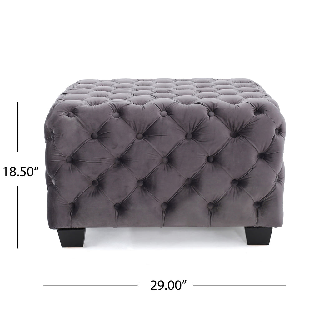 Modern Glam Velvet Ottoman with Button-Tufted Diamond Stitch Design in Grey - Grand Goldman Shop