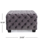 Modern Glam Velvet Ottoman with Button-Tufted Diamond Stitch Design in Grey - Grand Goldman Shop