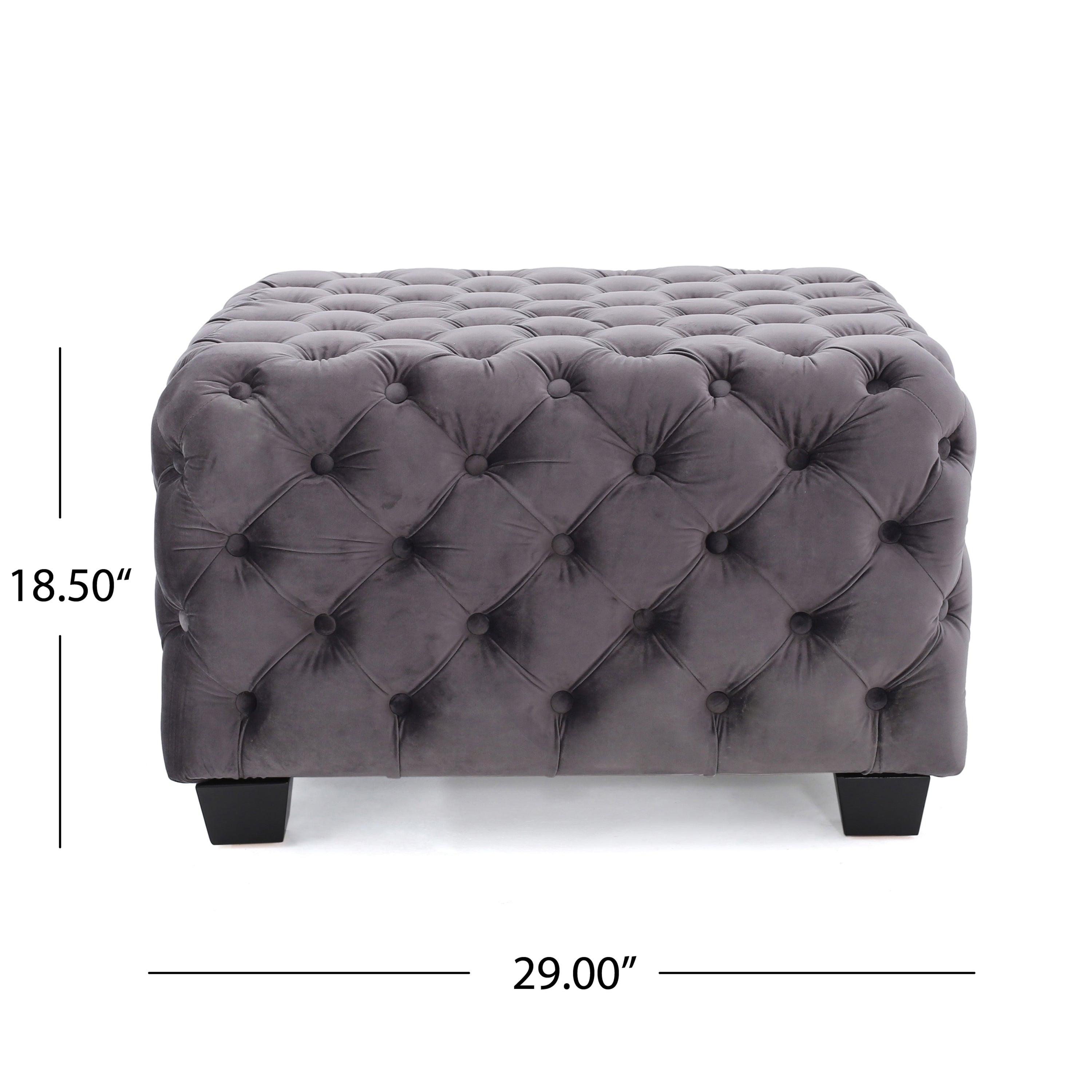 Modern Glam Velvet Ottoman with Button-Tufted Diamond Stitch Design in Grey - Grand Goldman Shop