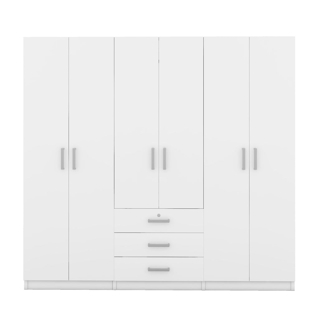 6-Doors Wooden Wardrobe Storage for Bedroom, with Big Drawers, White - Grand Goldman Shop