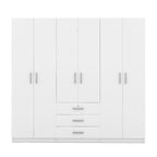 6-Doors Wooden Wardrobe Storage for Bedroom, with Big Drawers, White - Grand Goldman Shop