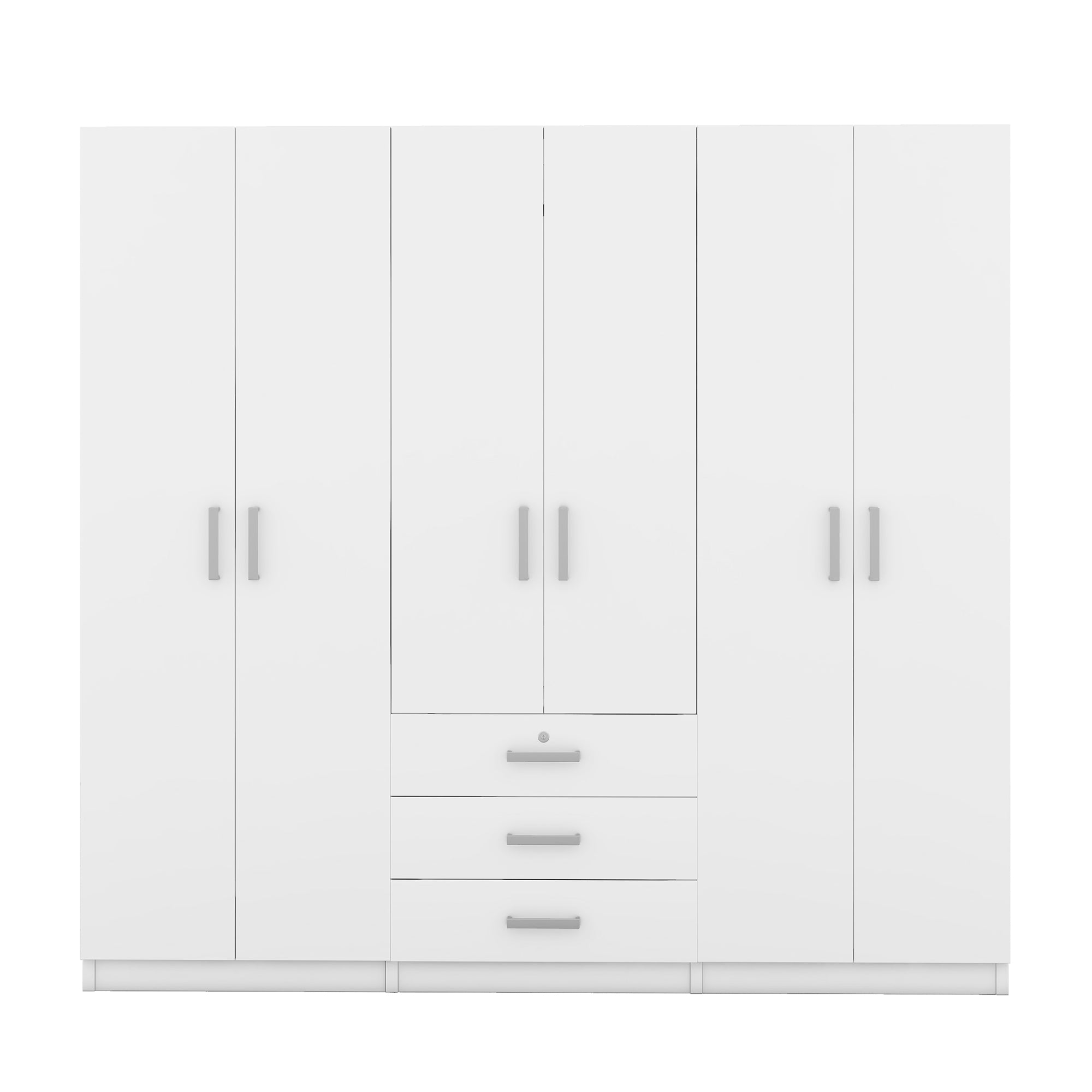 6-Doors Wooden Wardrobe Storage for Bedroom, with Big Drawers, White - Grand Goldman Shop