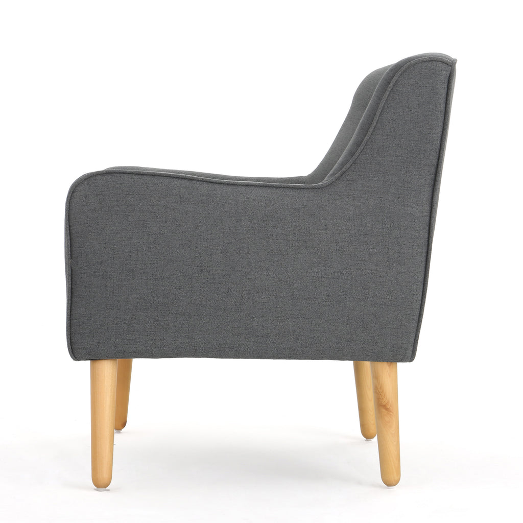 Mid-Century Modern Arm Chair in Charcoal Fabric with Tufted Back and Wooden Legs - Grand Goldman Shop