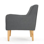 Mid-Century Modern Arm Chair in Charcoal Fabric with Tufted Back and Wooden Legs - Grand Goldman Shop