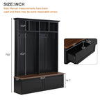 Farmhouse 4-in-1 Hall Tree with Wood Grain Bench, Mudroom Versatile Coat Rack with 2 Large Drawer, Entrance Organizer for Hallway, Living Room, Black, 55.9'W (OLD SKU: N721P313099B) - Grand Goldman Shop