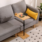 Bamboo Couch Tray Table Height Adjustable C-Shaped End Table with Slots 2 Tier Sofa Side Table for Living Room & Bedroom (Rectangle + Rectangle) - Grand Goldman Shop