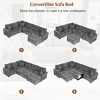 Modern Sectional Sofa Pull-out Sleeper with Storage Ottoman, USB Charging, Grey Tweed Chenille, 112.2' - Grand Goldman Shop
