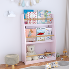 3-Tier Kids Book Shelf, Pink MDF & Pine Wood Storage Rack for Bedrooms, Playrooms, and Classrooms - Grand Goldman