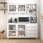 63' W Large Kitchen Hutch Cabinet, Freestanding Pantry Cabinets Storage Kitchen Cupboard with 4 Doors, 4 Drawers & Microwave Shelf, White - Grand Goldman Shop