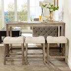 4-Piece Bar Table Set with Power Outlet, Dining Bar Table and Chairs Set, Bar Table Set with 3 Padded Stools for Living Room, Dining Room, Game Room, Brown - Grand Goldman Shop